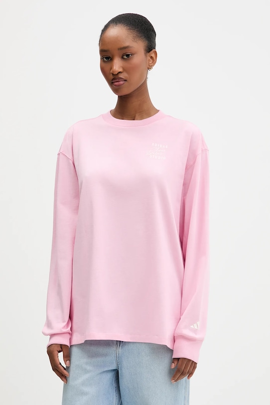 

Хлопковый лонгслив Adidas, розовый