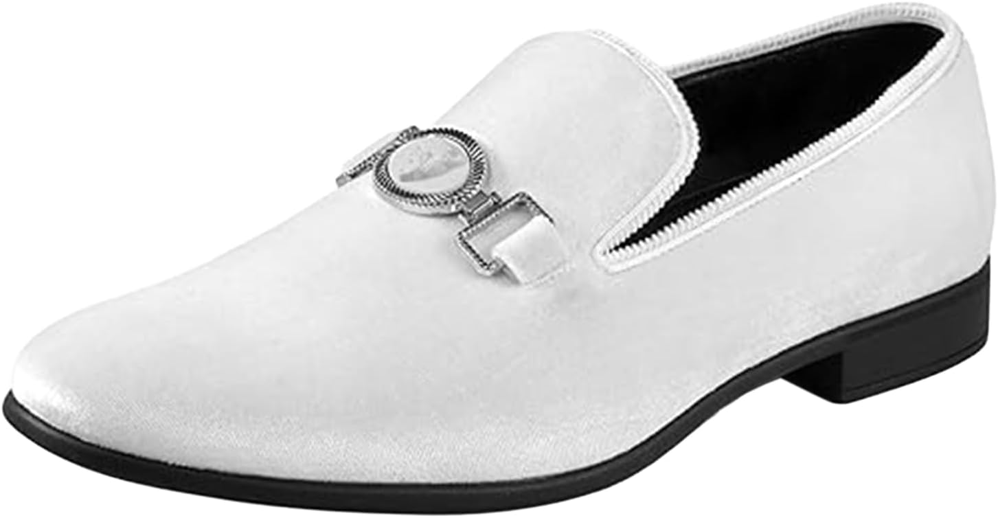 

Мужские лоферы Amali Velvet Slip-On с львиным декором, тапочки для смокинга, лоферы с металлической цепочкой, White (Antonio)