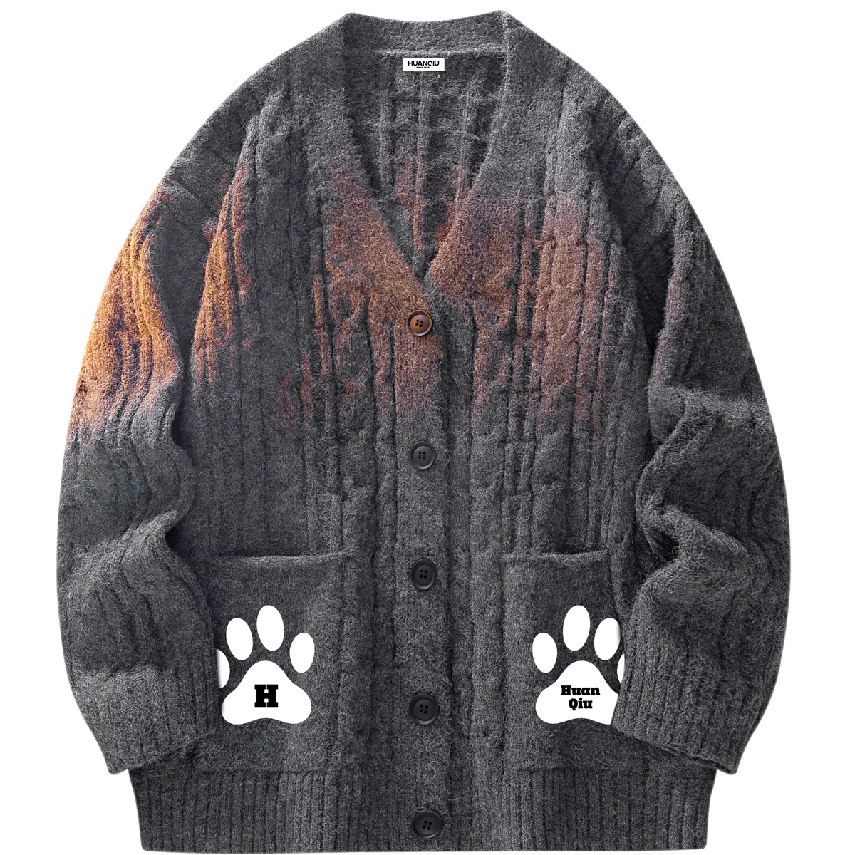 

Свитер мужской V-образный вырез умеренный кардиган HUANQIU, темно-серый