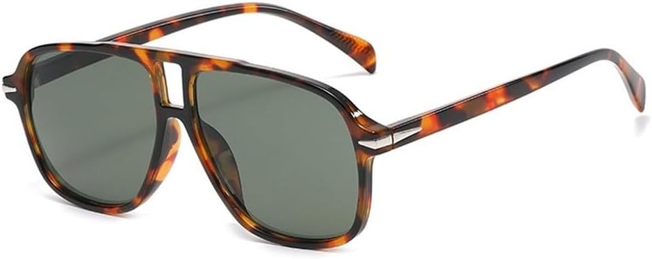 

Мужские солнцезащитные очки-пилот в стиле ретро с двойной перемычкой, модные очки с заклепками, защита от УФ-излучения UV400, женские модные солнцезащитные очки с леопардовым принтом SKFGNX, Leopard Dark Green