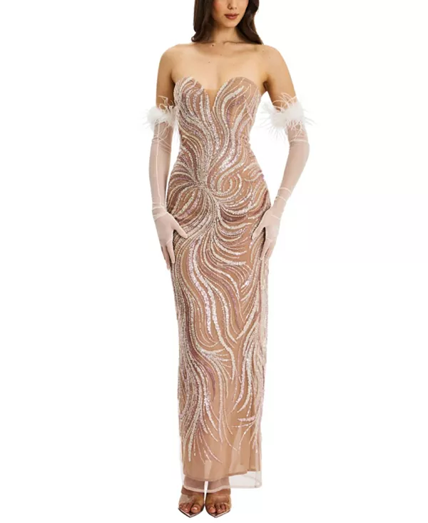 

Платье-Макси Quinci с бисером и пайетками в форме сердца Miss Circle, бежевый