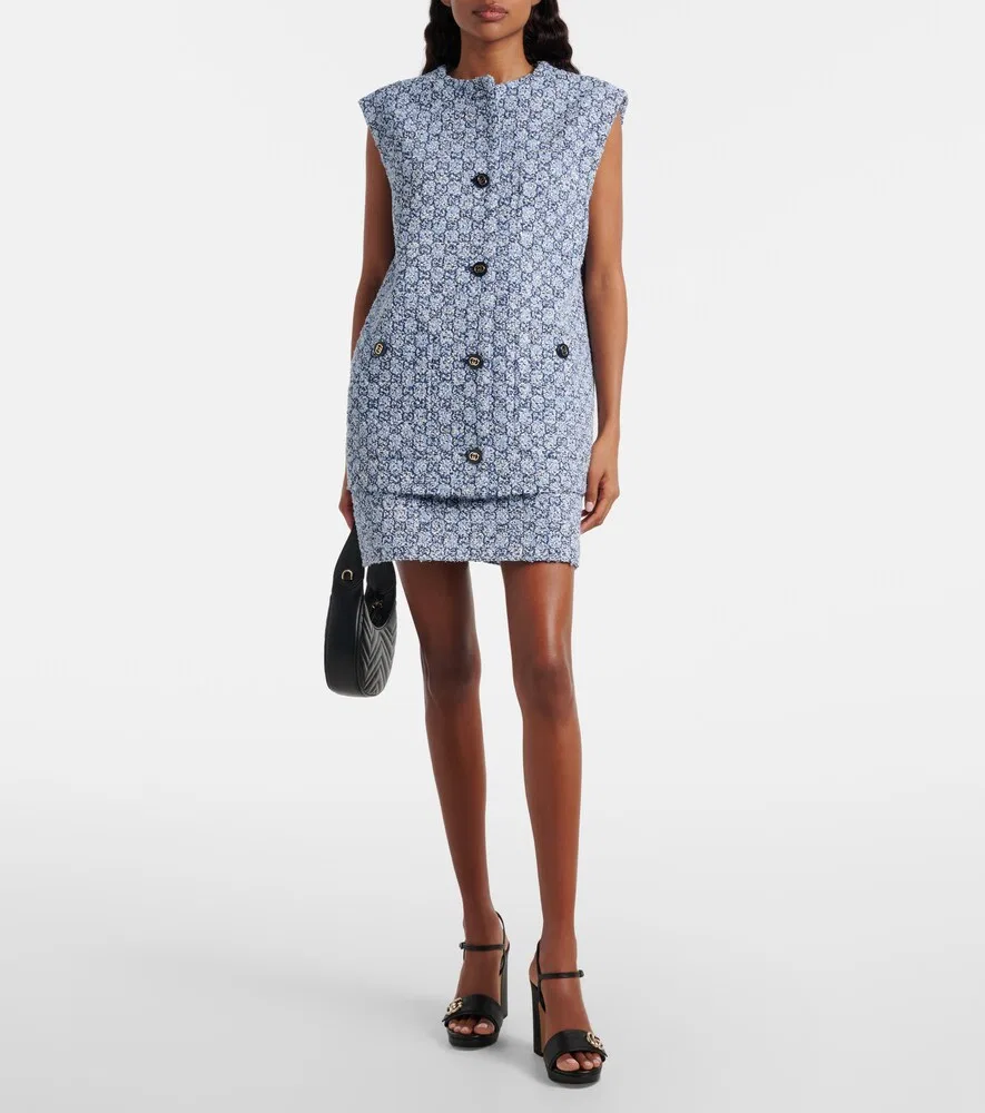 Мини-юбка Gucci из твида, с карманами, синий — фото 2