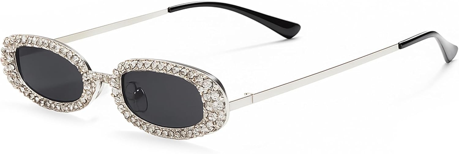 

Солнцезащитные очки Bullabulling в стиле ретро, ​​узкие овальные, со стразами, для женщин, украшенные драгоценными камнями, в стиле 90-х, диско-очки, для маленького лица, Silver