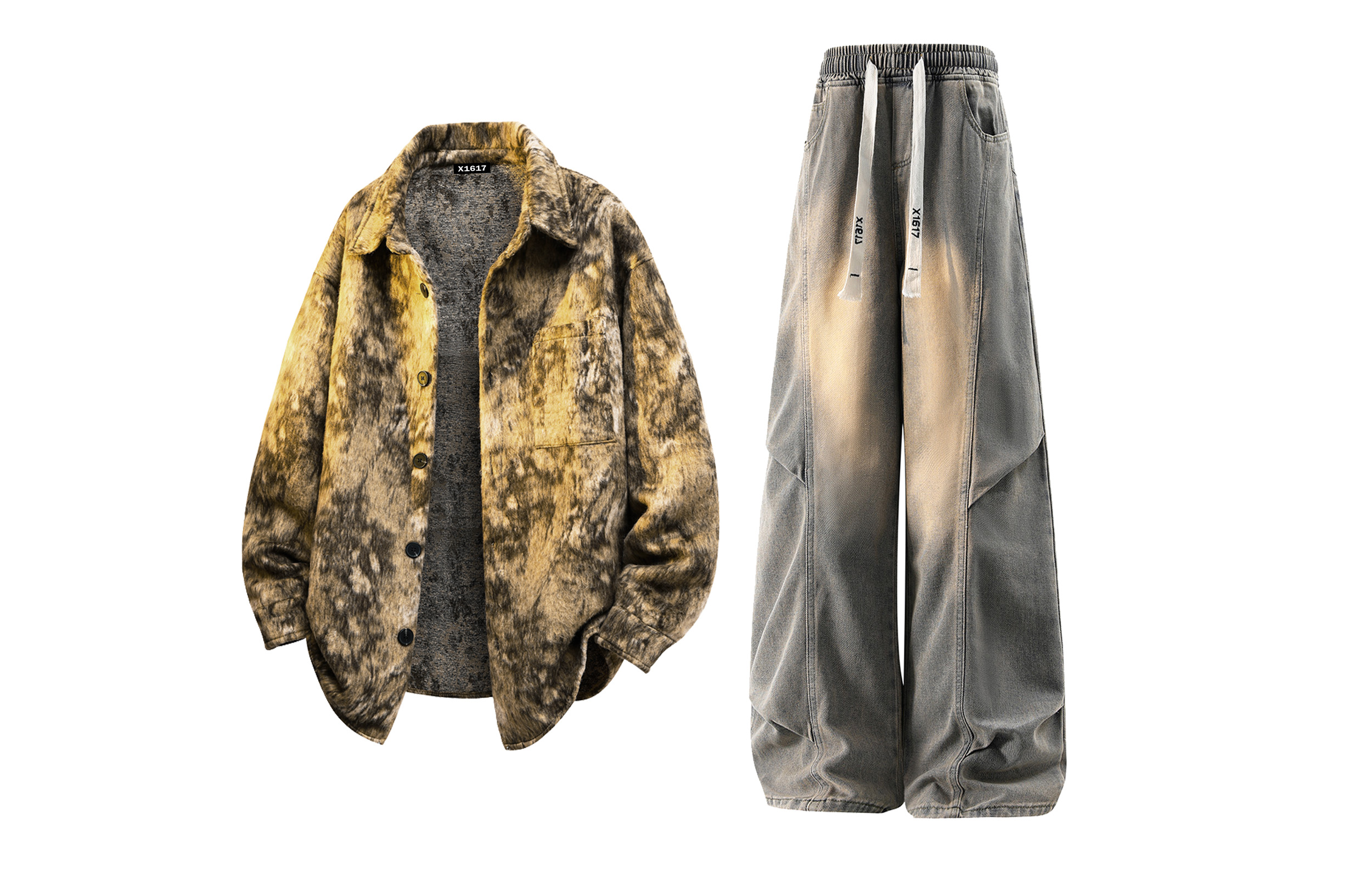 

Повседневная спортивная одежда Unisex с лацканом Moderate X1617, coffee jacket+желтый mud pants