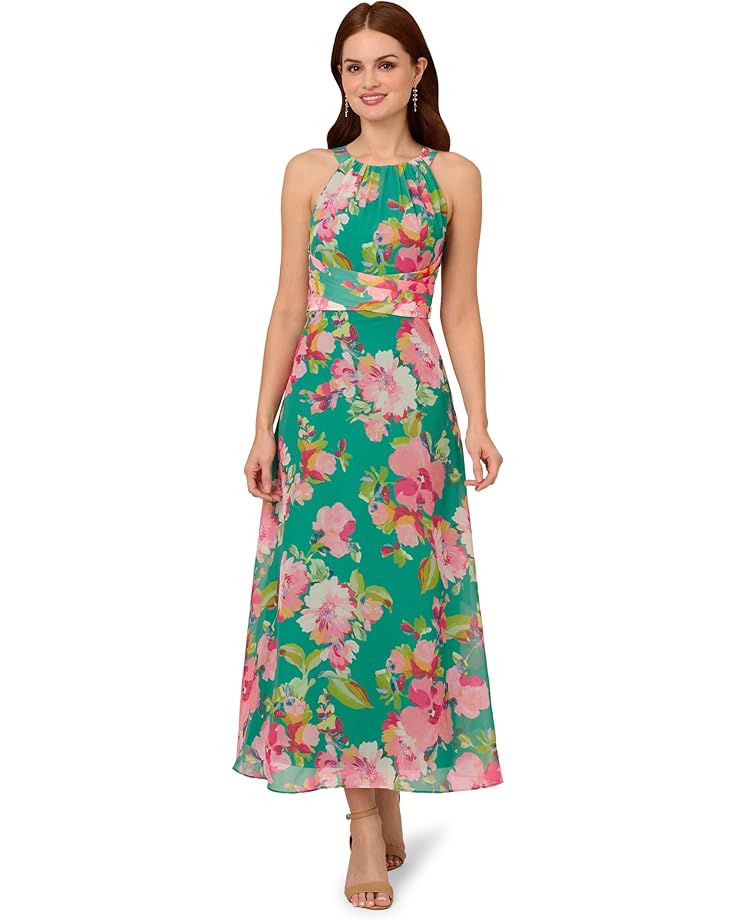 

Платье Adrianna Papell Floral Chiffon Halter Dress, цвет Green Multi