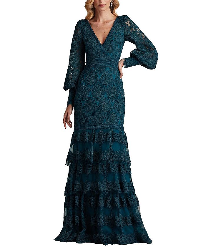 

Платье Aponi с вышивкой и ярусами Tadashi Shoji, синий