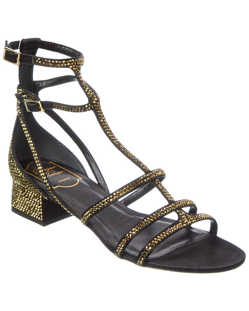 Roger Vivier Strass Satin Sandal, черный