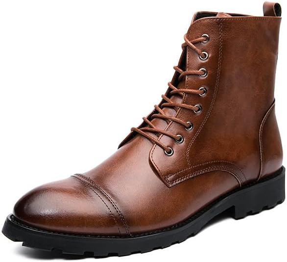 

Мужские кожаные оксфорды Santimon, классические ботинки с шнуровкой, боевые ботинки, ботинки с закрытым носком, модные мотоциклетные ботинки для мужчин, коричневый