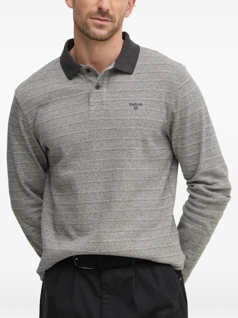 

Полосатая рубашка поло с длинными рукавами Barbour, серый
