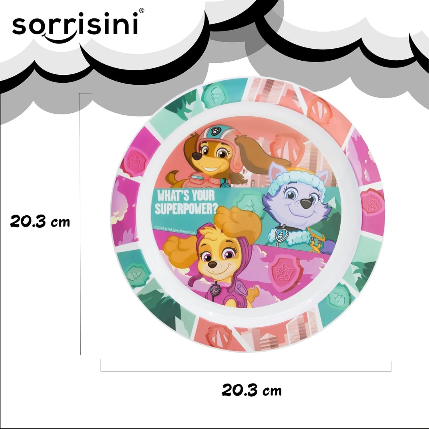 Детский набор посуды paw patrol, тарелка, миска, кружка 260 мл и столовые приборы Sorrisini — фото 3