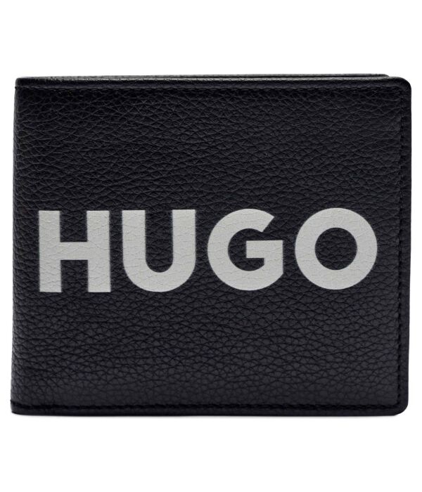 

Кошелек мужской Hugo кожаный с надписью, черный