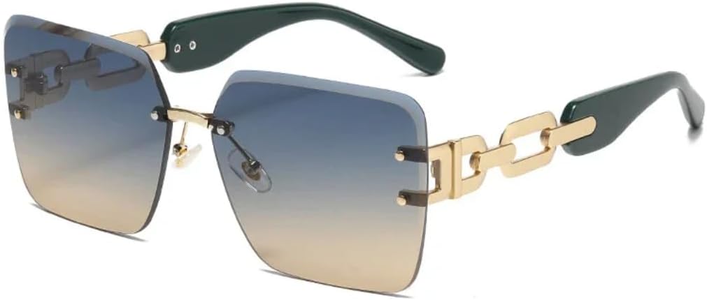 

Винтажные солнцезащитные очки без оправы для женщин и мужчин в стиле панк, роскошные, с большой оправой, металлической цепочкой и защитой от УФ-излучения UV400 VFDHN, Blue Yellow