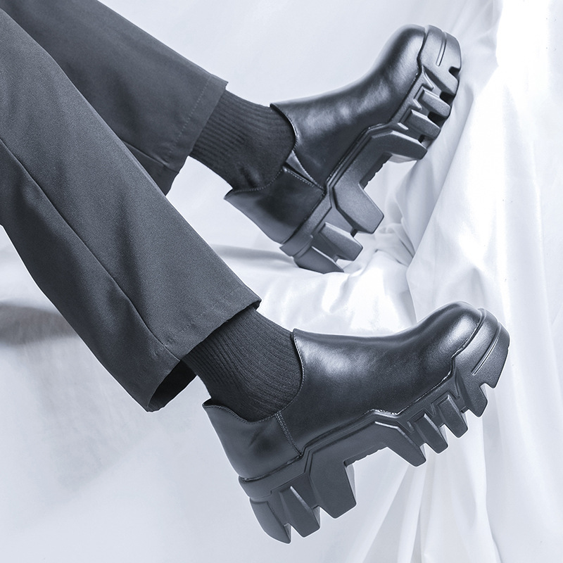 WEISHIBANGWEI Повседневные кожаные туфли мужские черные с потайным клином, цвет Black Hidden Wedge — фото 4