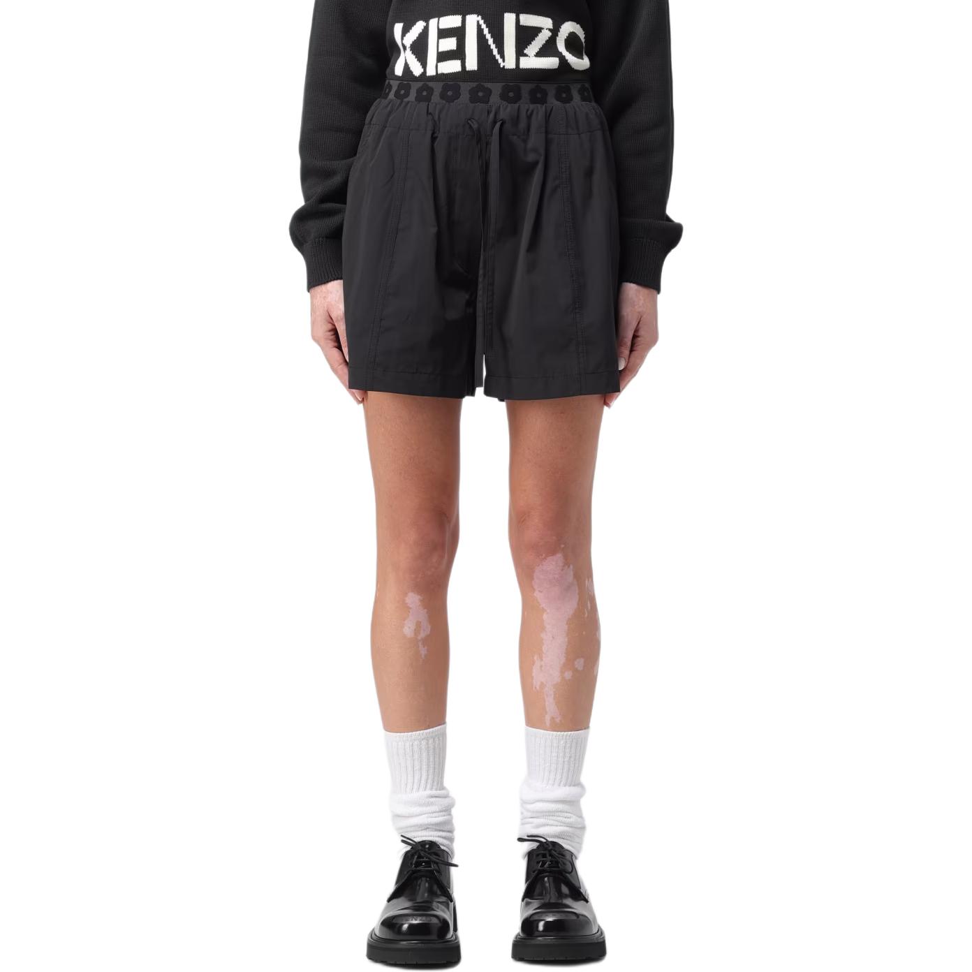 

Короткие шорты с вышивкой цветов Boke и шнурком KENZO, черные