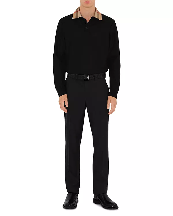 

Хлопковая рубашка-поло Cody с длинными рукавами и клетчатым воротником Burberry, черный