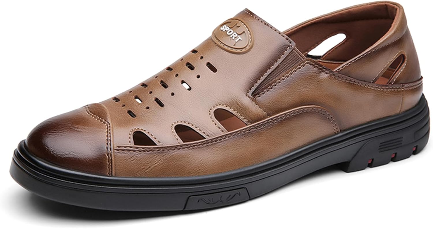 

Мужские повседневные сандалии из премиальной натуральной кожи для прогулок, офисные оксфорды, мужская обувь для коктейля и формальных мероприятий Abborora, коричневый