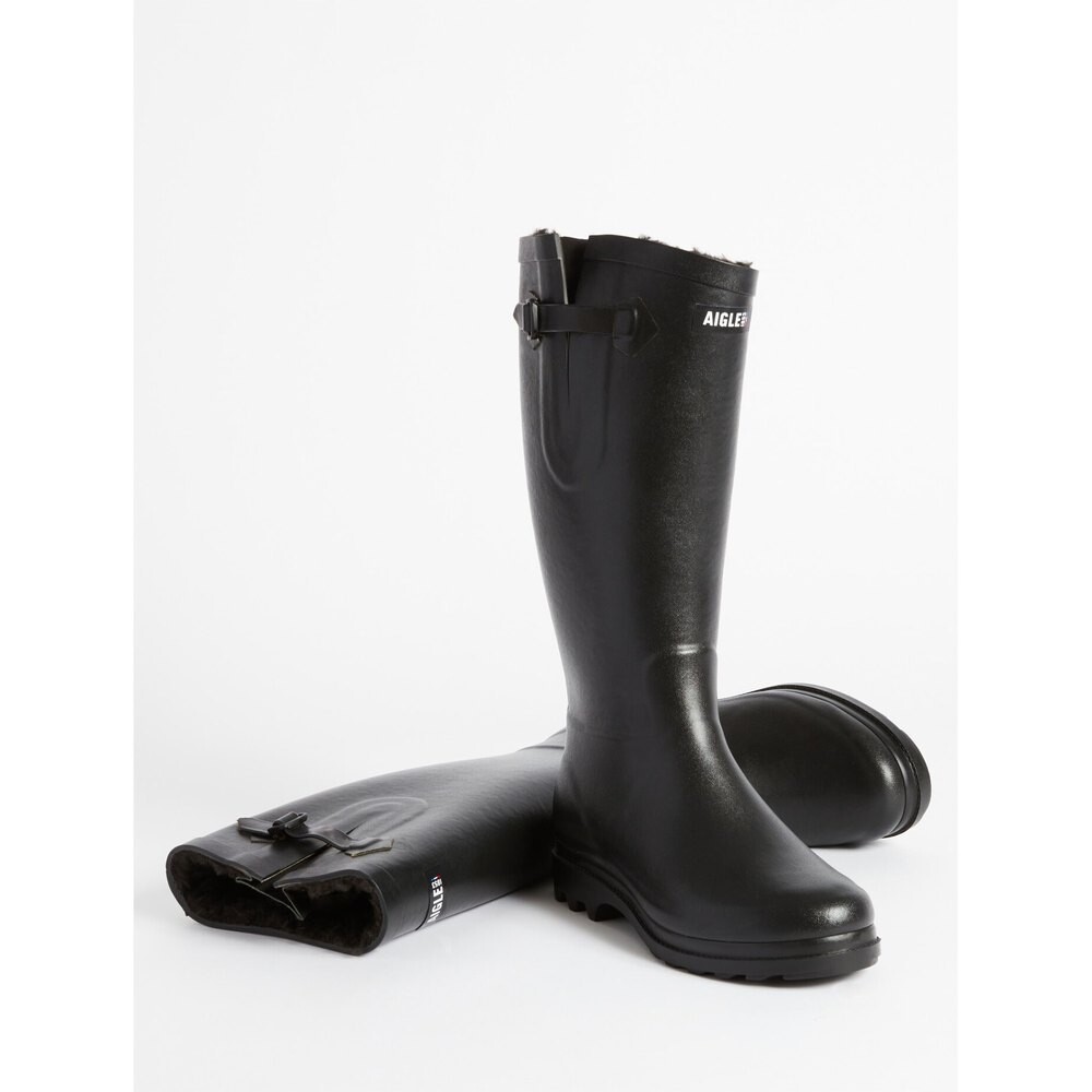 Сапоги женские резиновые Aigle Aiglentine F2NL с логотипом, черный — фото 2