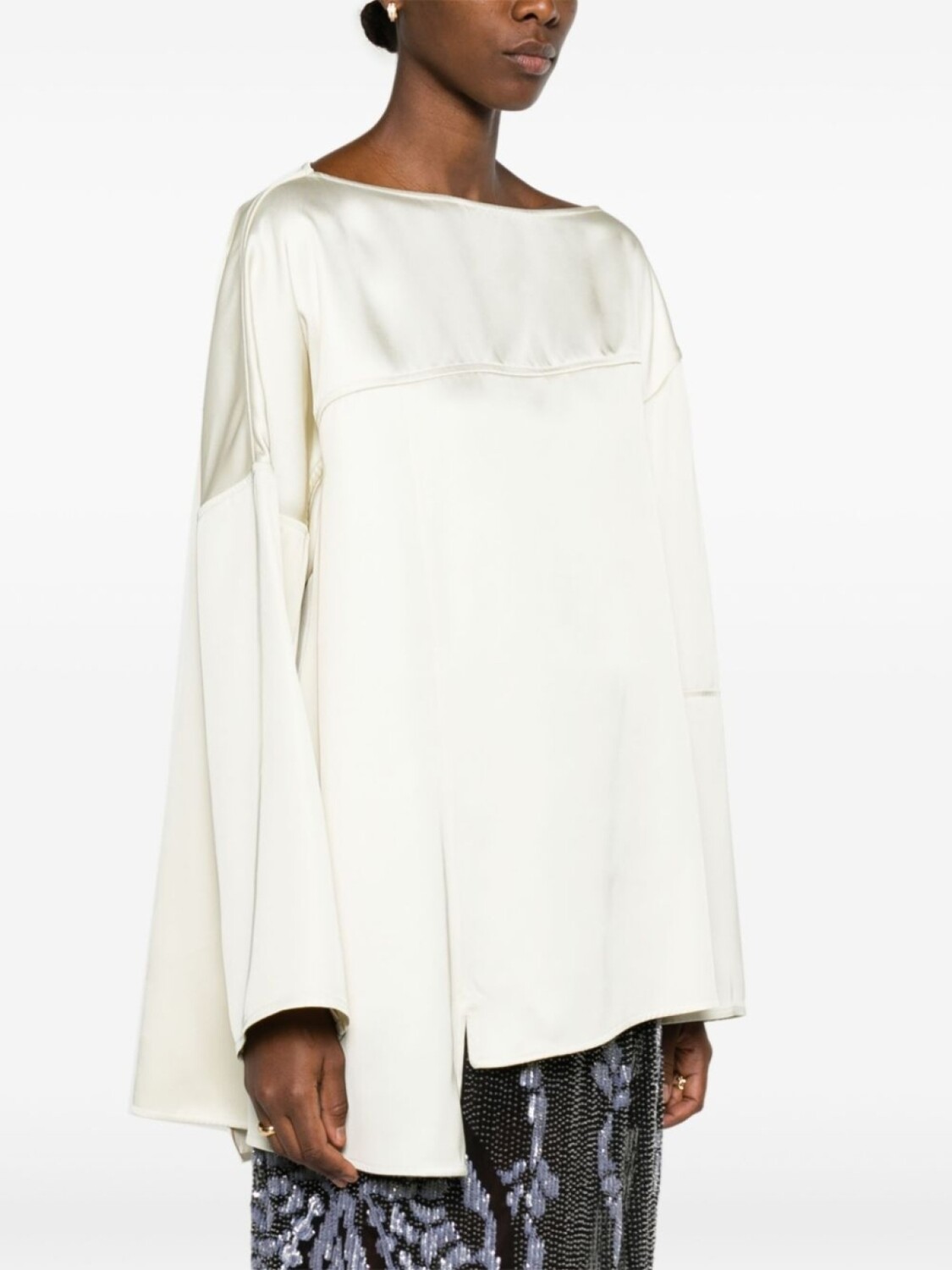 Блузка из крепа с отделкой швами Jil Sander, нейтральный цвет — фото 3