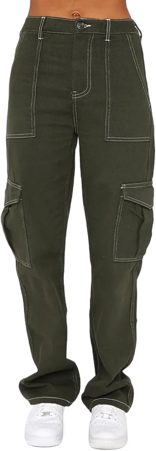 

KINGFEN Женские повседневные карго штаны High Waist с карманами