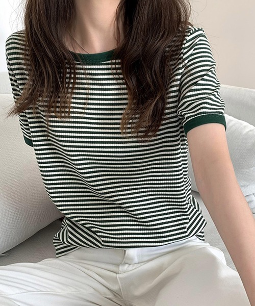 

Футболка полосатая, приталенная Girly Doll, зеленый