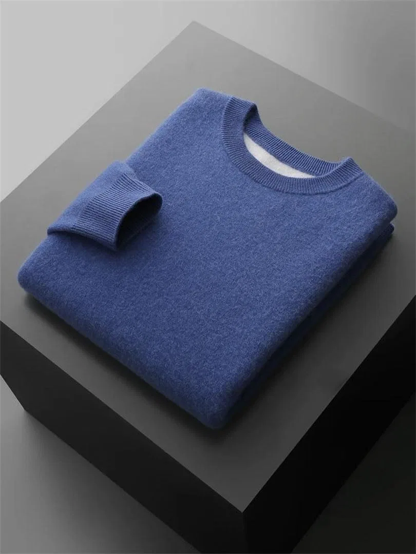 Мужской толстый кашемировый свитер с круглым вырезом 100% длинный рукав мягкий теплый осень зима вязка Generic, серый — фото 4
