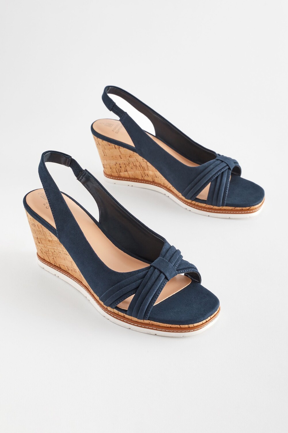 Босоножки Forever Comfort на пробковой танкетке с бантом Next, синий — фото 3
