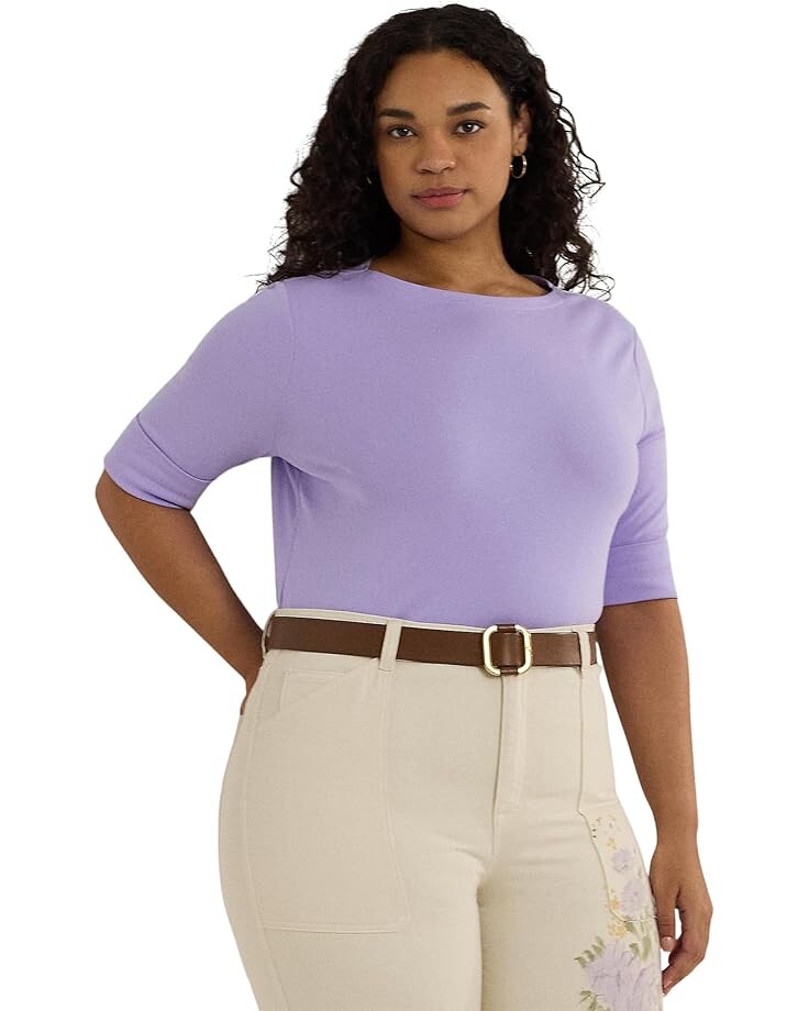 Топ LAUREN Ralph Lauren Plus-Size Cotton-Blend Boatneck, цвет Wild Lavender