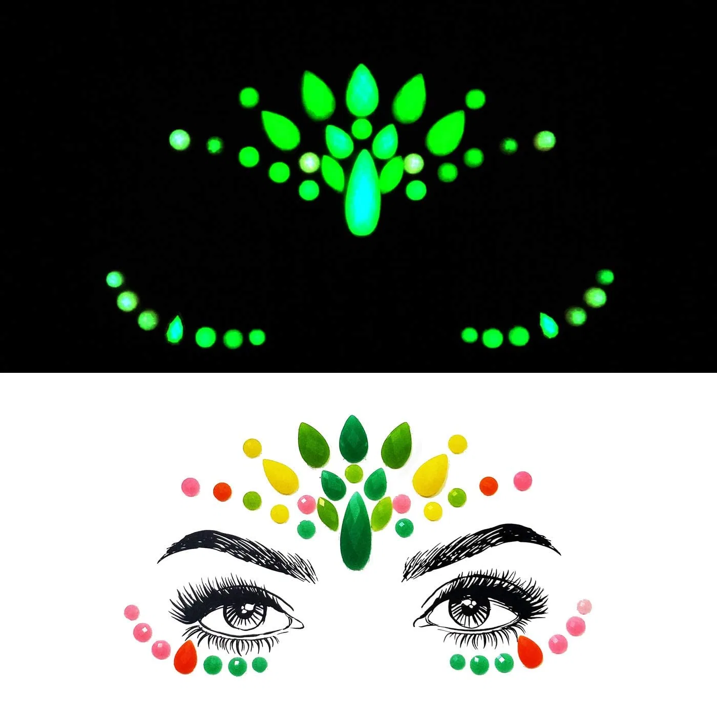 Набор временных татуировок для лица и тела из стразов Shineyes, 6 Pcs No.08 — фото 4