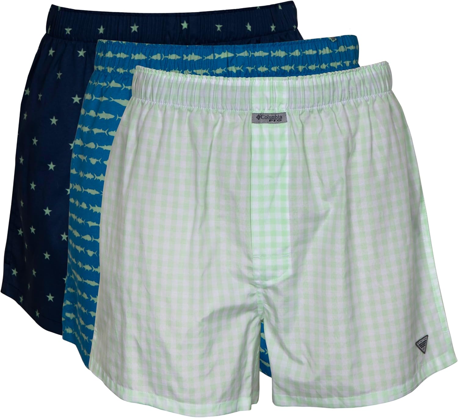 

Columbia мужские Pfg Woven Boxer 3 Pack, Blue/Navy/Lt. Green