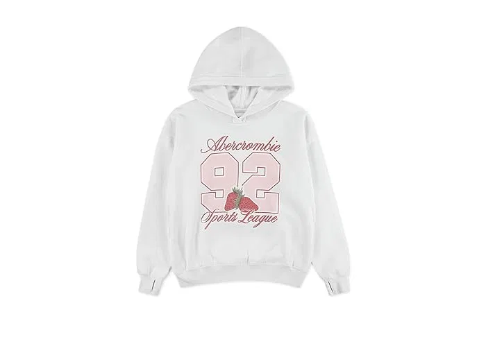 Худи с принтом клубники оверсайз 92 Strawberry Pullover Hoodie abercrombie kids, Bright White
