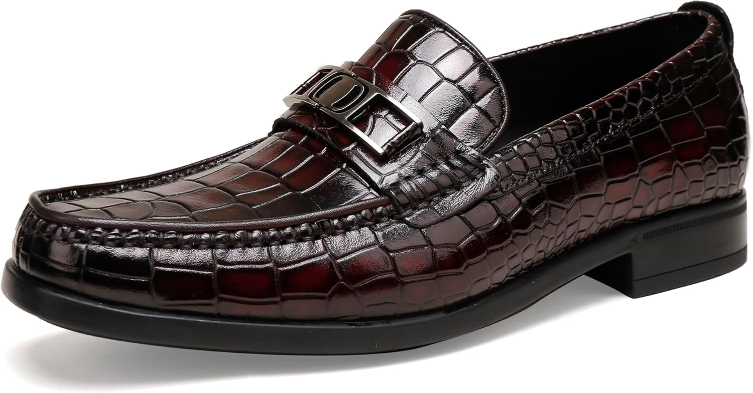 

Мужские лоферы BILLION VICTOR, обувь без шнурков, кожаные туфли с узором под крокодила, классические формальные туфли для мужчин, красный