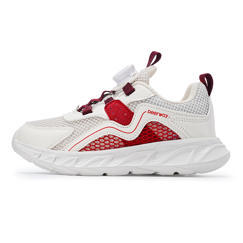 

Кроссовки для бега для детей, противоскользящие, с защитой от ударов, износостойкие, дышащие, легкие, с амортизацией, с низким верхом DEERWAY, белый/красный