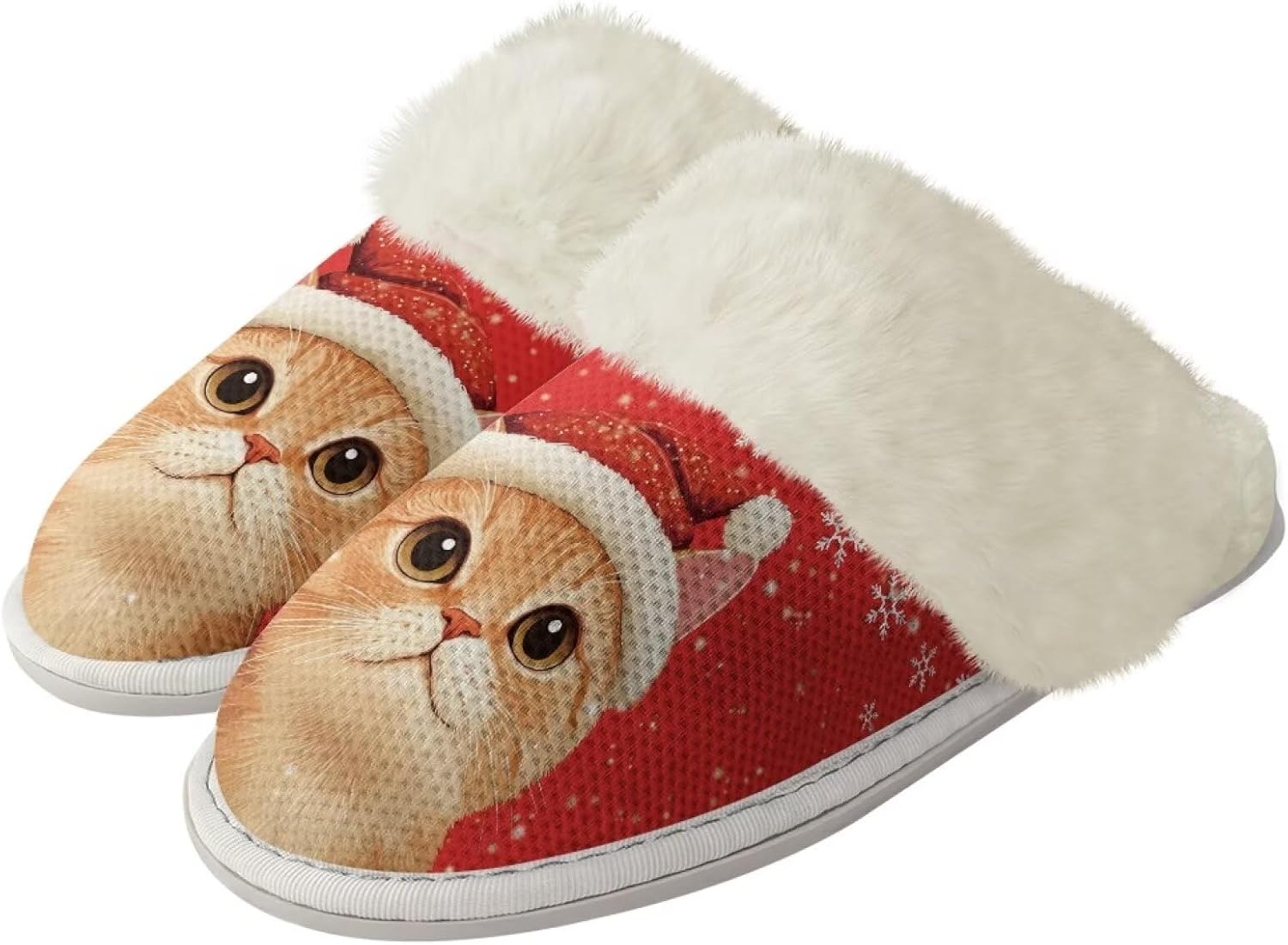 

Тапочки Srengjodk для женщин и мужчин, хлопковые фланелевые тапочки с меховой отделкой, домашние тапочки для него и для нее, размер 36-47, Christmas Cat Print