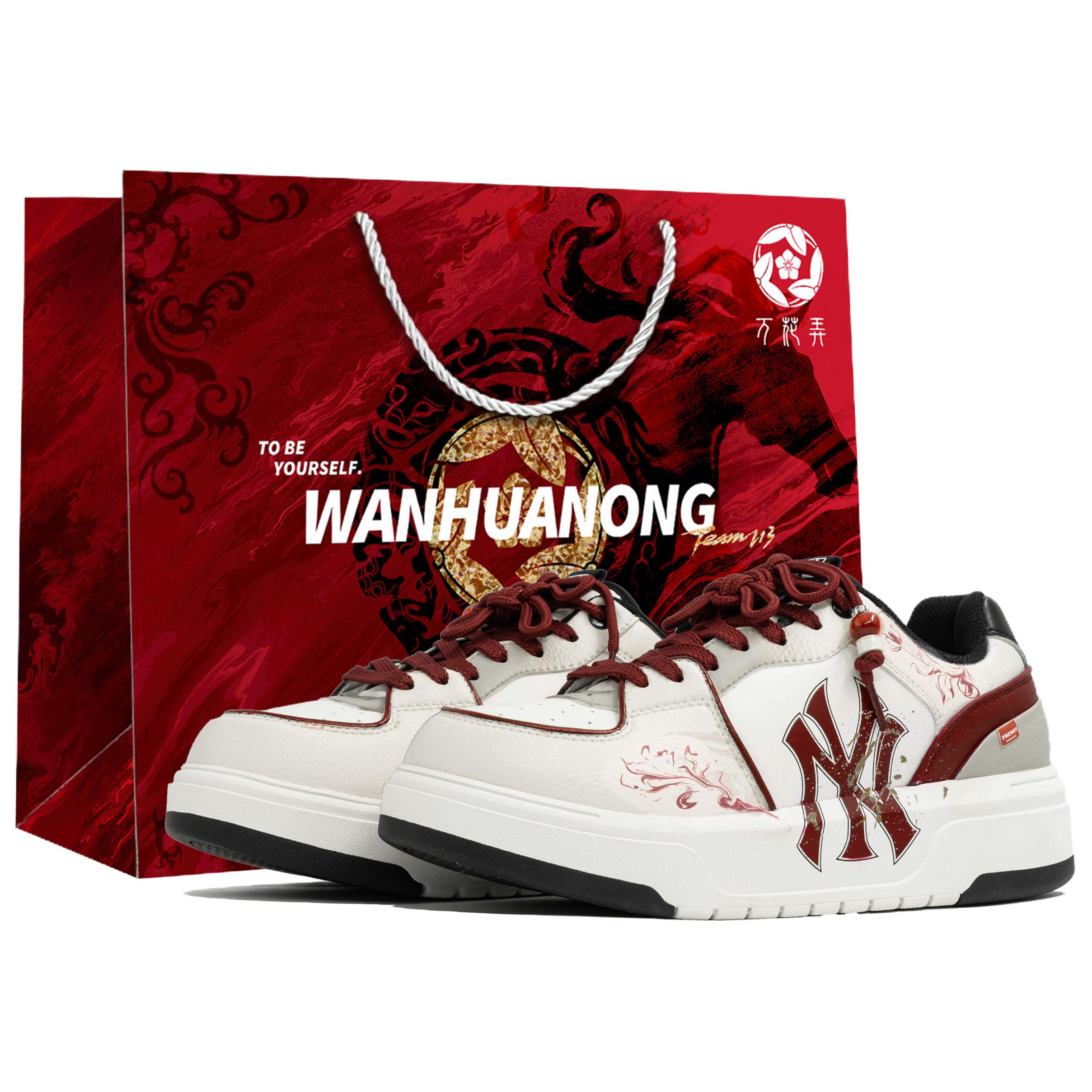 

MLB Толстые кеды для скейтборда Wan Hua Nong, Fu, износостойкие, унисекс, черный, белый, красные