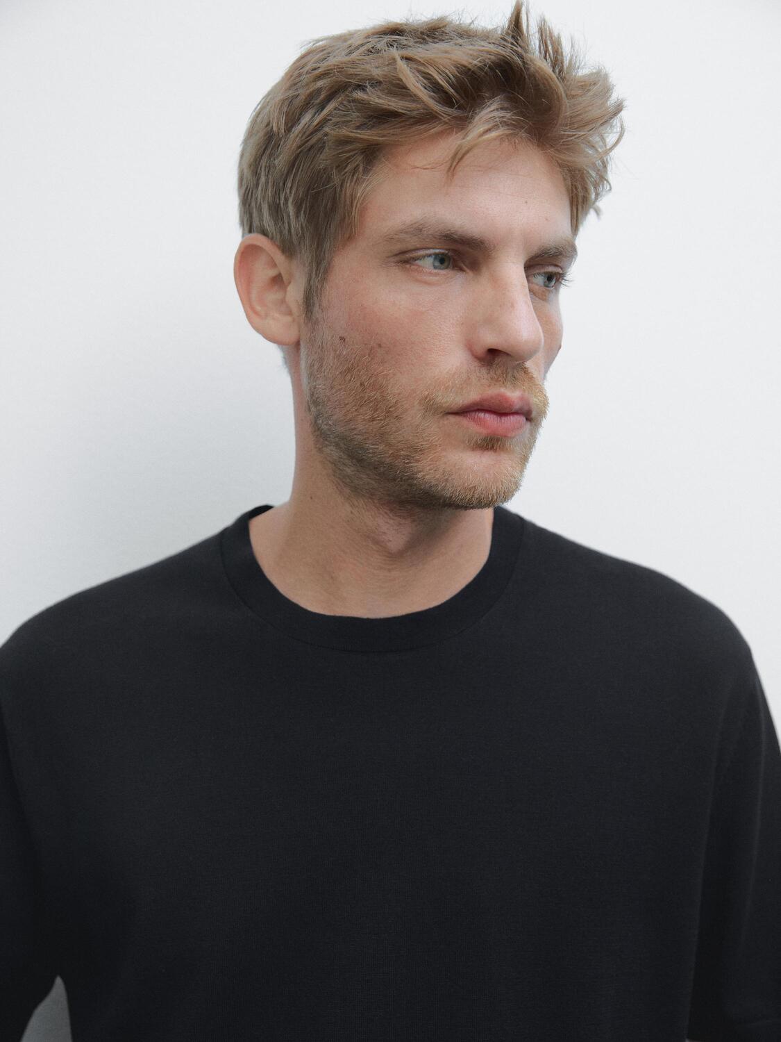 Футболка из 100% хлопкового трикотажа Massimo Dutti, темно-синий — фото 4