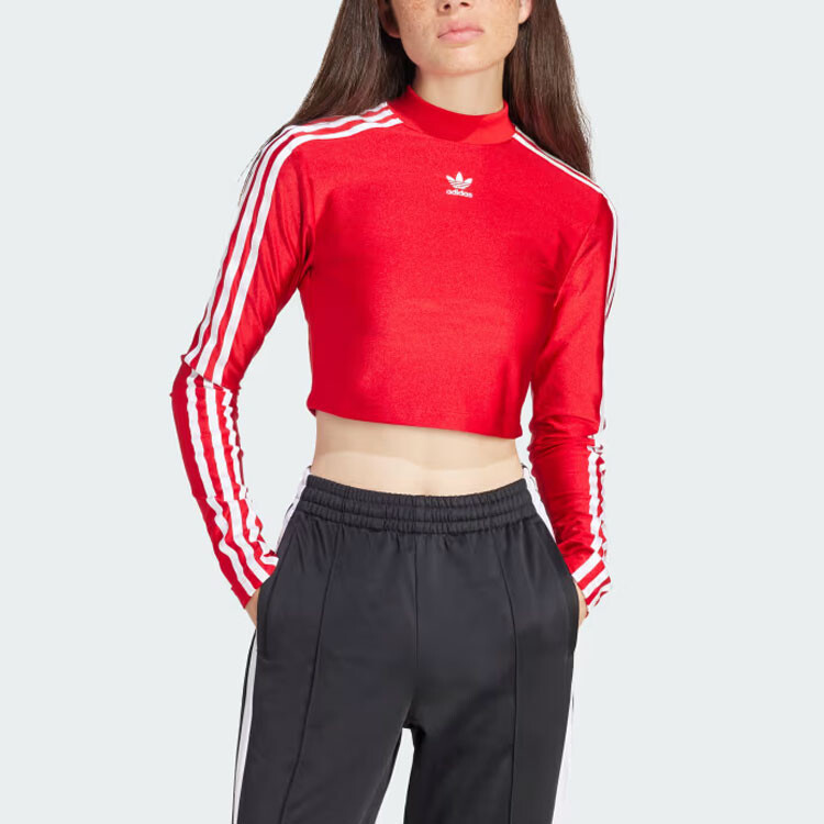 Футболка с тремя полосками, женская, красная Adidas Originals — фото 2