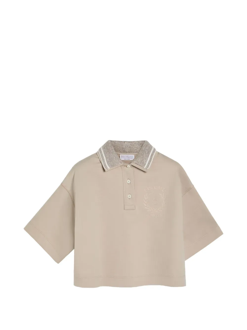 Поло с блестящим трикотажным воротником Brunello Cucinelli Kids, бежевый