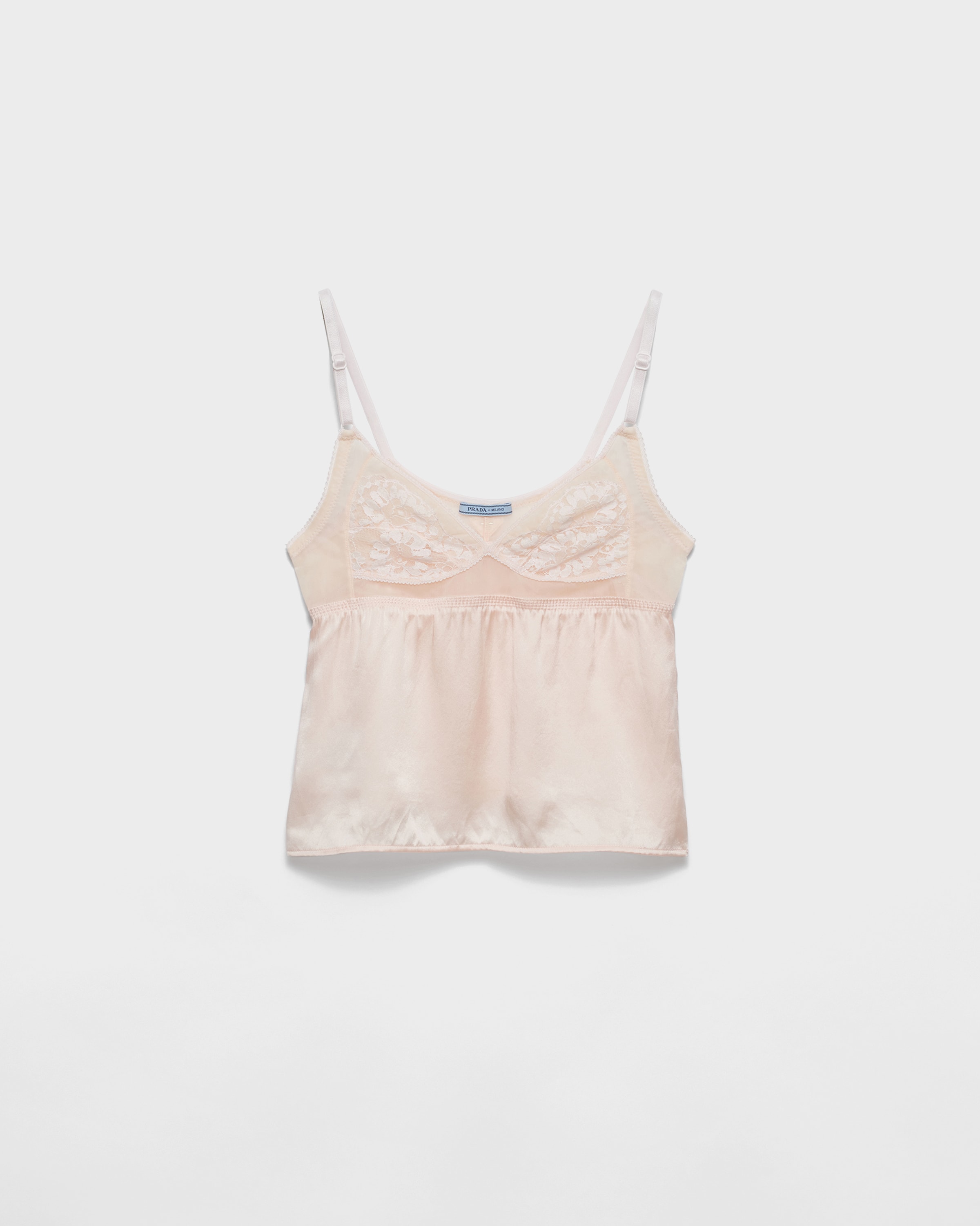 

Атласный топ с кружевом в винтажном стиле Prada, нежно-розовый