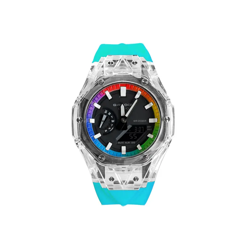 

CASIO Часы Unisex Liquid Crystal/Analog Dual Display Series 48.5mm Black Watch, Sky Rainbow Hublot Glacier Ice Blue