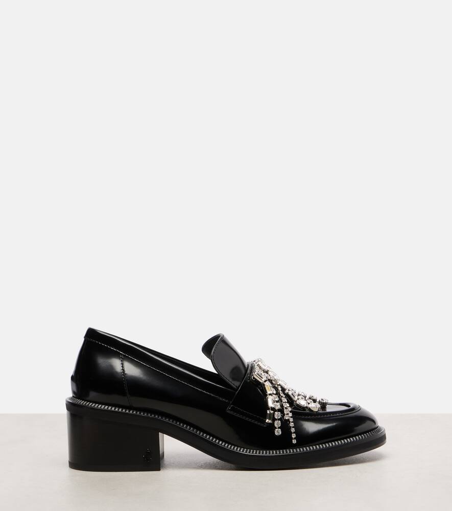 Тайлор лоферы на каблуке с декоративными элементами из кожи Jimmy Choo, Black/Crys — фото 4