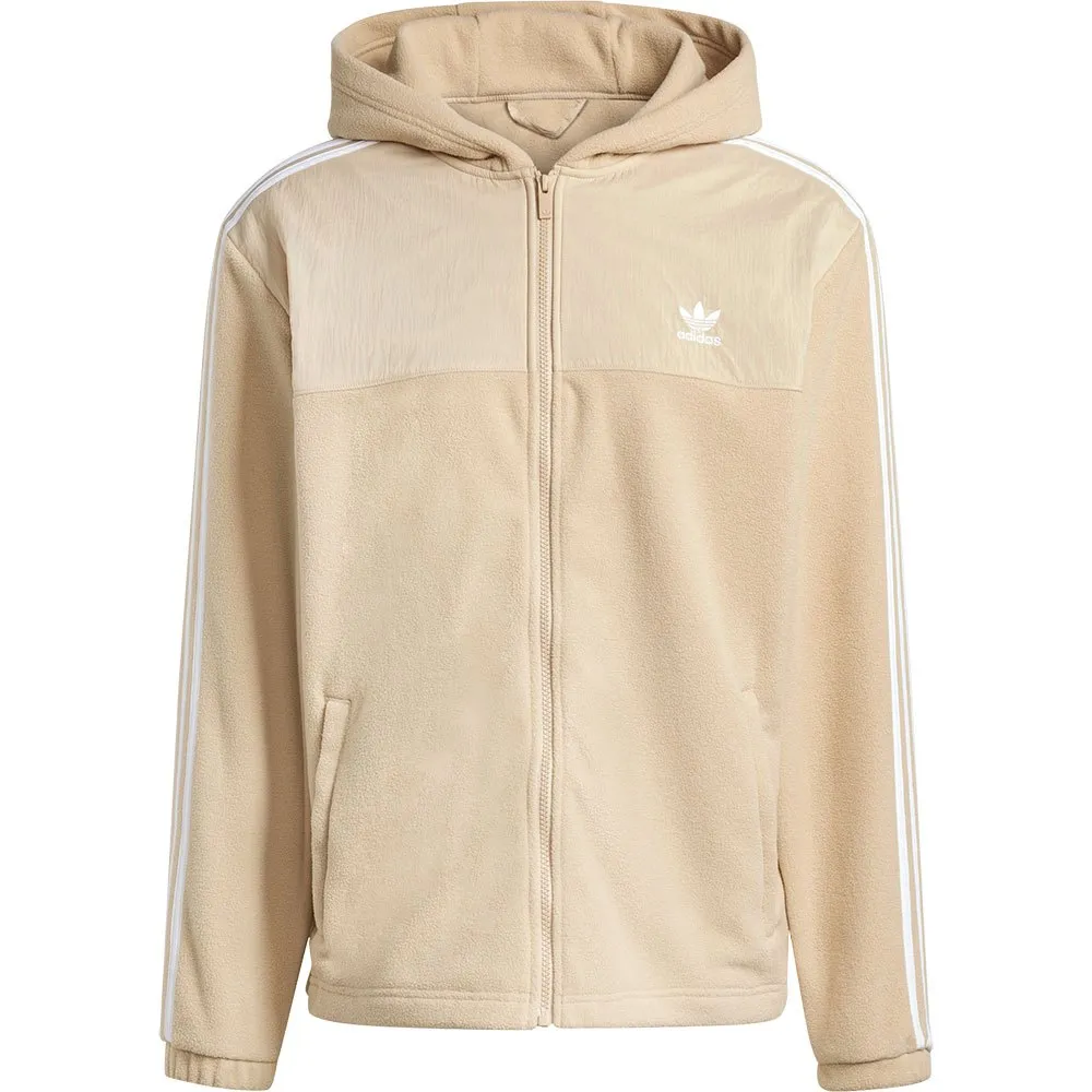 Толстовка adidas Originals Adicolor 3 Stripes Teddy Fleece full zip, бежевый — фото 3