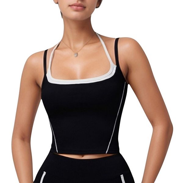 

Женский топ с квадратным вырезом и двойными бретелями, контрастной отделкой и спортивным кроем Anna-Kaci, Black