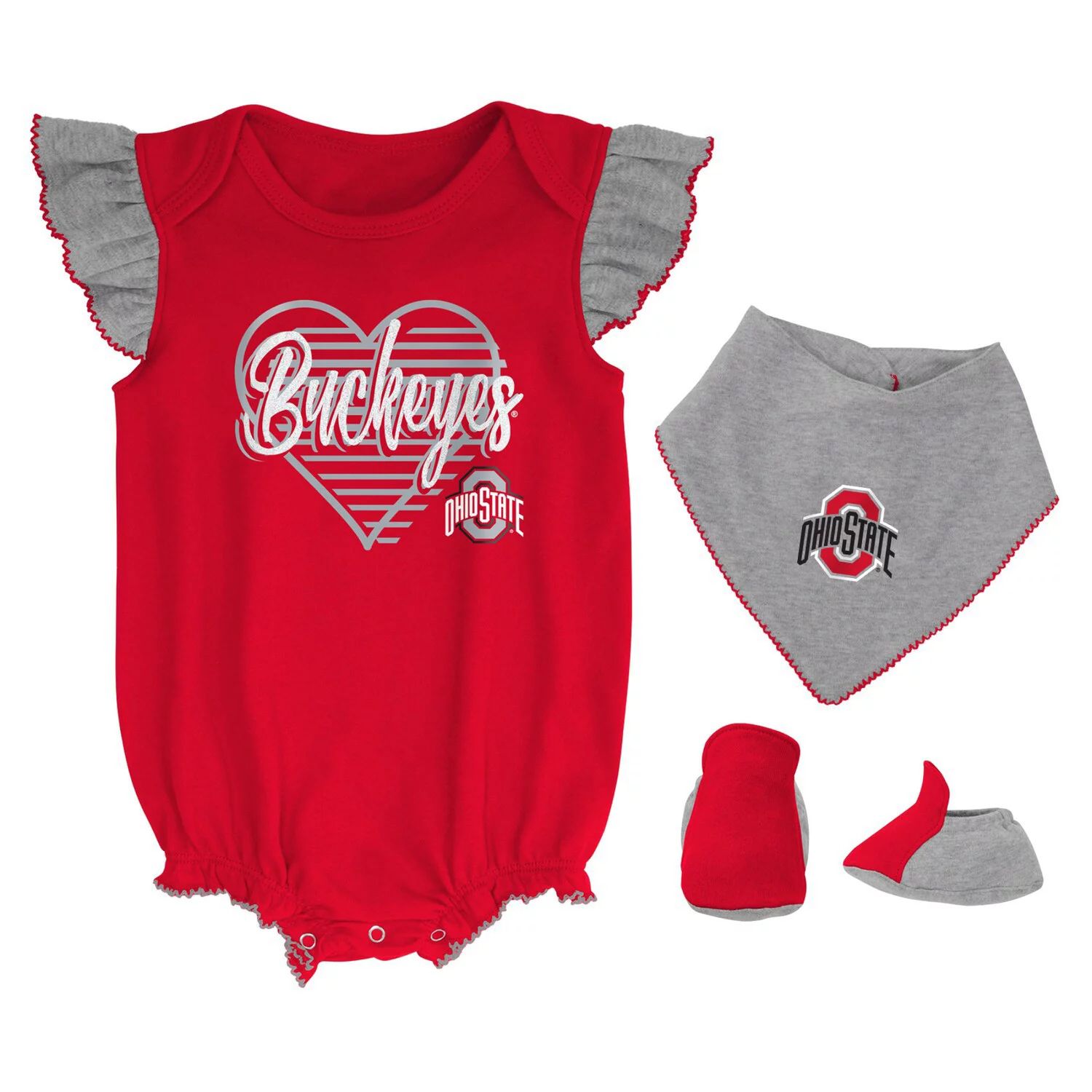 

Боди Scarlet/Heather Grey Ohio State Buckeyes All The Love для девочек и комплект пинеток All The Love Outerstuff