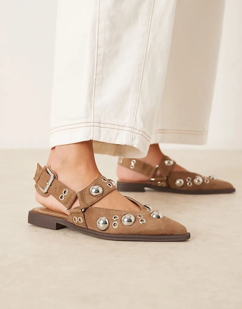 Балетки Мэри Джейн ASOS DESIGN Luxor из замши песочного цвета с заклепками
