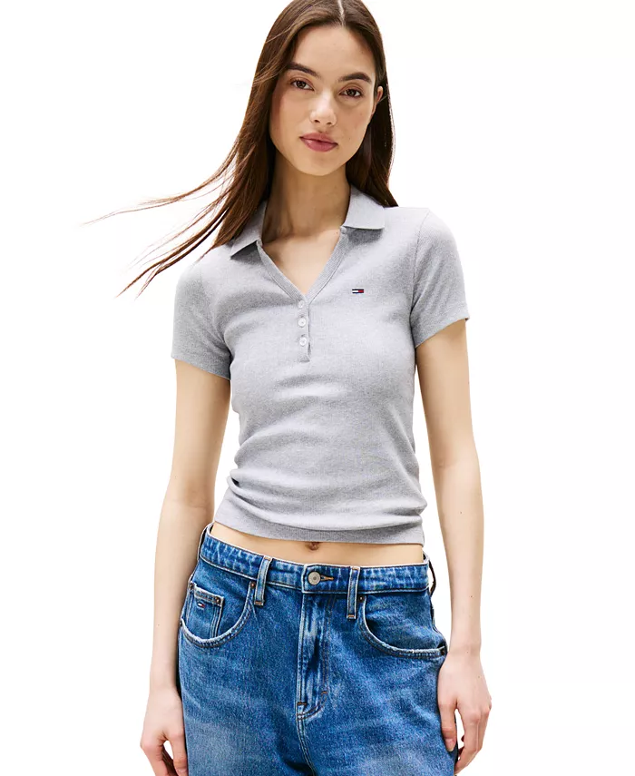 

Женская облегающая поло с рубчиком Tommy Jeans, серый