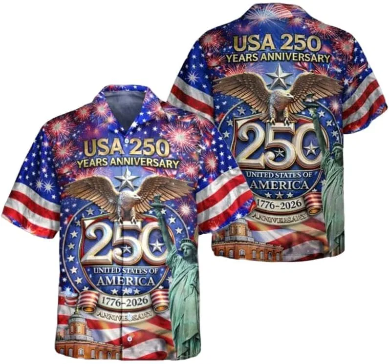 Футболка мужская Us 250Th Anniversary Printed Casual Hawaiian Shirt 1776-2026 250Th Anniversary Hawaiian Tee Generic, Sky