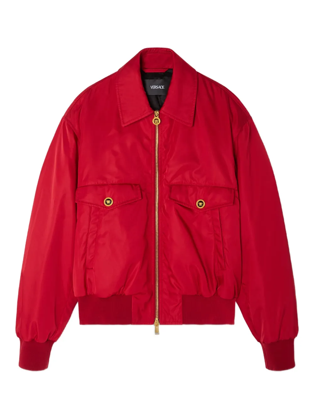 

Куртка-бомбер с золотистой молнией и ребристыми манжетами VERSACE, красный