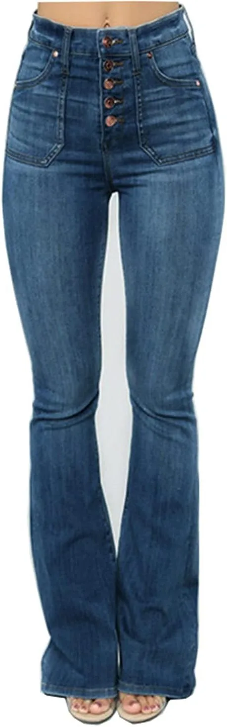 

JEsilunmaMY женские джинсы ретро мид-уэйст bell bottom с пуговицами distressed washed flare