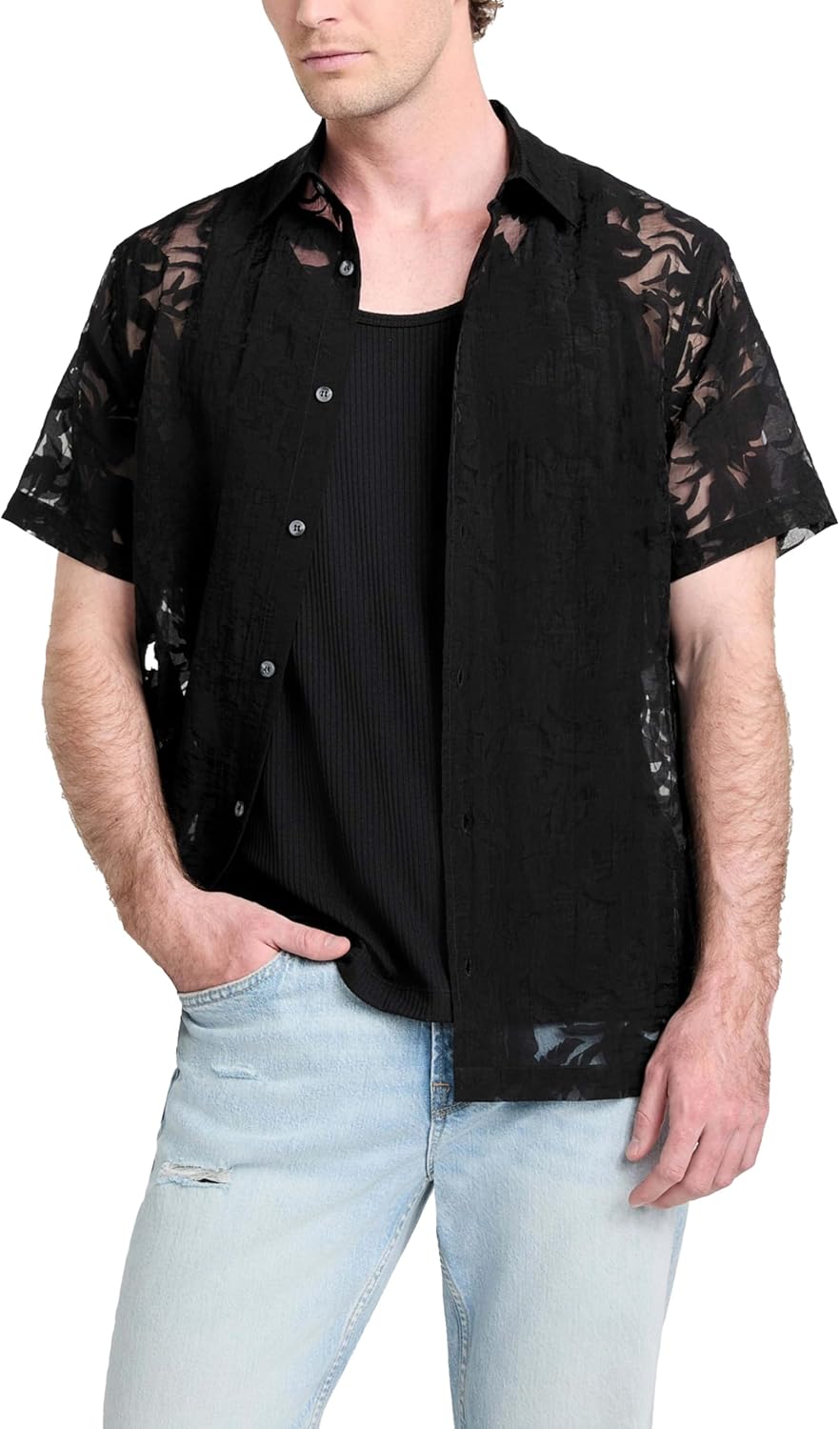 

Мужская рубашка GUESS с короткими рукавами и цветочным принтом Devore, Black Floral Devore