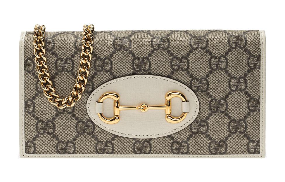 Женская сумка через плечо Gucci Horsebit 1955 из канвы с монограммой и белой кожей — фото 2